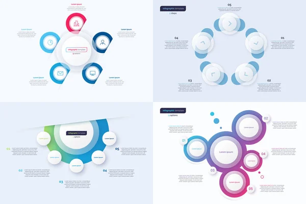 Beş Seçenekli Çember Infografik Tasarım Şablonları Vektör Illüstrasyonu — Stok Vektör