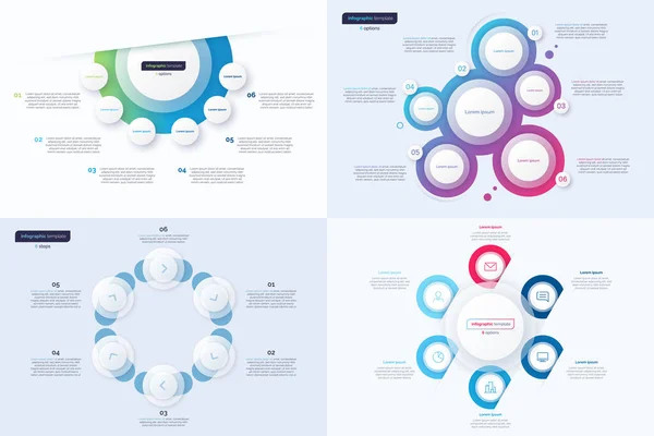Altı Seçenekli Çember Infografik Tasarım Şablonları Vektör Illüstrasyonu — Stok Vektör