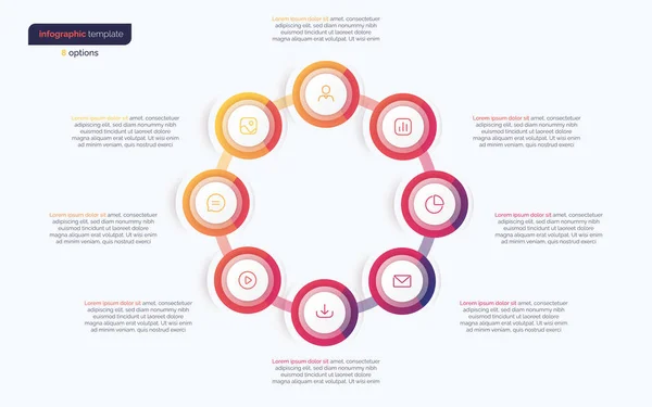 Acht Opties Cirkel Infographic Design Template Vectorillustratie — Stockvector