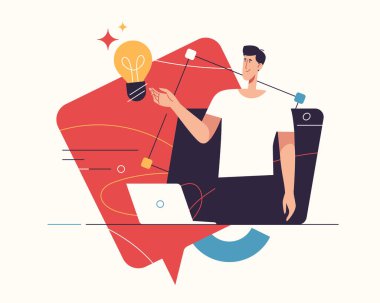 Yaratıcılık, yenilikçi fikirler, hayal gücü ve ilham üzerine vektör illüstrasyon.