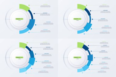 4567 seçenekli çember bilgi diyagramlarının toplanması. Vektör illüstrasyonu.