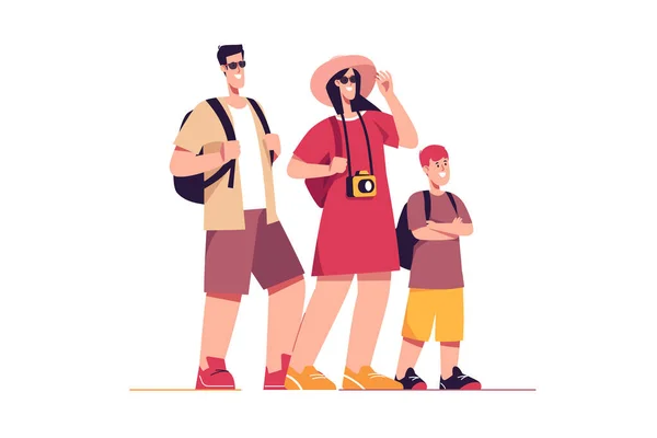 Illustrazione Vettoriale Una Felice Famiglia Turistica Itinerante Illustrazione Stock
