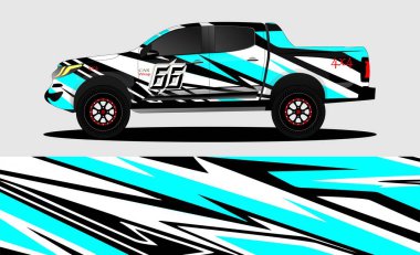 Araba ambalajı tasarımı, kamyon ve kargo kamyonu ambalaj vektörü. Araç, yarış, reklam, macera ve giysi arabası için grafiksel soyut çizimler