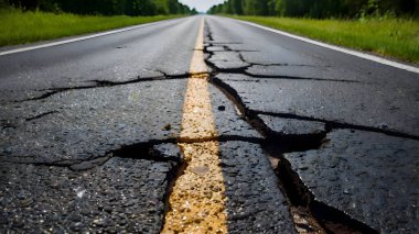 Çatlaklı ve asfaltlı yol.