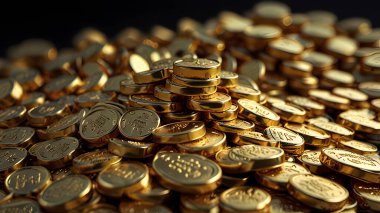 Farklı boyutlarda finansal geçmişe sahip altın para yığını, iş konsepti fikri