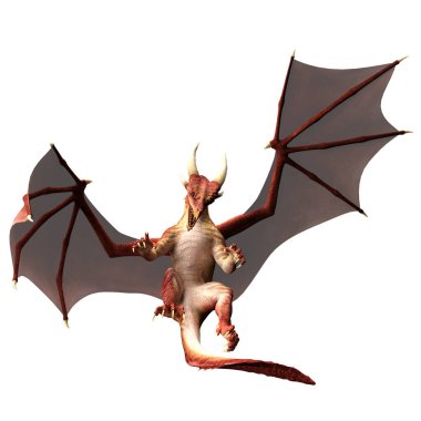 kırmızı ejderha 3D uçuşta.