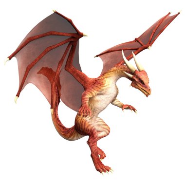 kırmızı ejderha 3D uçuşta.