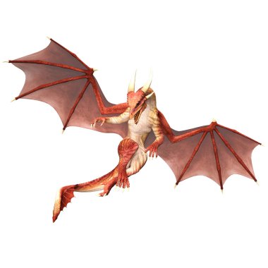 kırmızı ejderha 3D uçuşta.