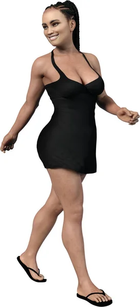 Beautiful Black Woman Mini Dress Render Isolated White Background — Stock Photo, Image