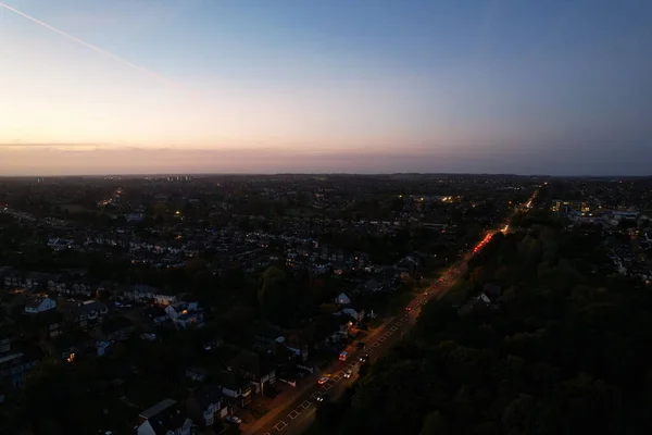 Αεροφωτογραφία Της Πόλης Κατά Διάρκεια Του Ηλιοβασιλέματος — Φωτογραφία Αρχείου