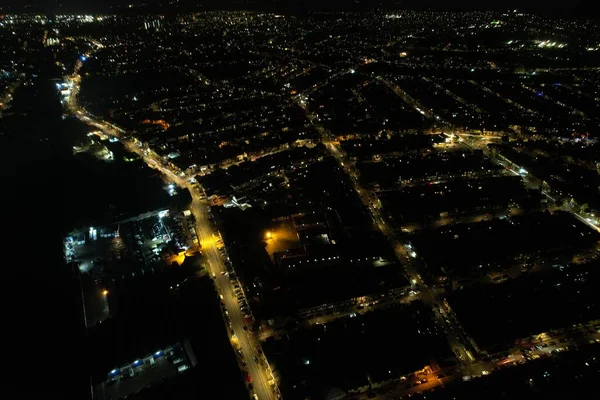 Великолепный Вид Город Высоты Птичьего Полета Ночью — стоковое фото