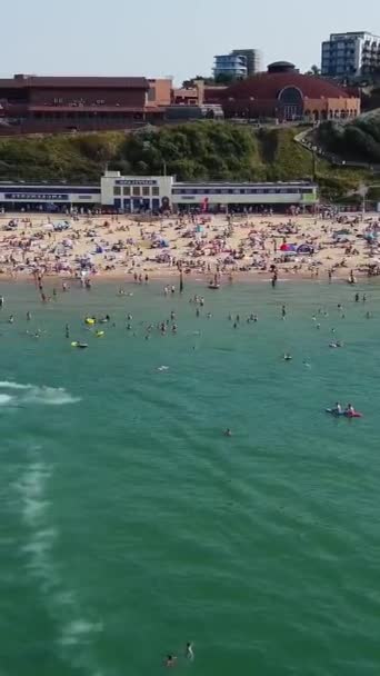 Aerial View Sandy Beach England Vertical Footage Beach England Bournemouth — Stock video