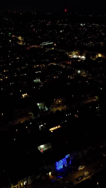 Filmagem Aérea Vista Cidade Britânica Ruas Iluminadas Estradas Noite Visão — Vídeo de Stock