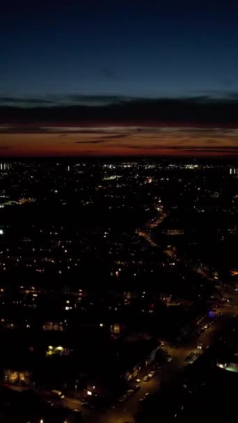 Veduta Aerea British City Strade Strade Illuminate Notte Vista Della — Video Stock