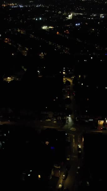 Filmagem Aérea Vista Cidade Britânica Ruas Iluminadas Estradas Noite Visão — Vídeo de Stock