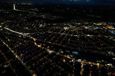 Görkemli Yüksek Açı Şehir Gece Hava Görüntüsü