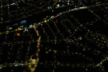 Görkemli Yüksek Açı Şehir Gece Hava Görüntüsü