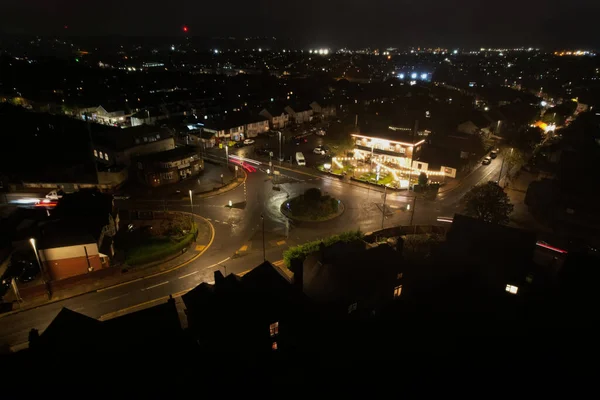 Prachtige Hoge Hoek Luchtfoto Van Stad Nachts — Stockfoto
