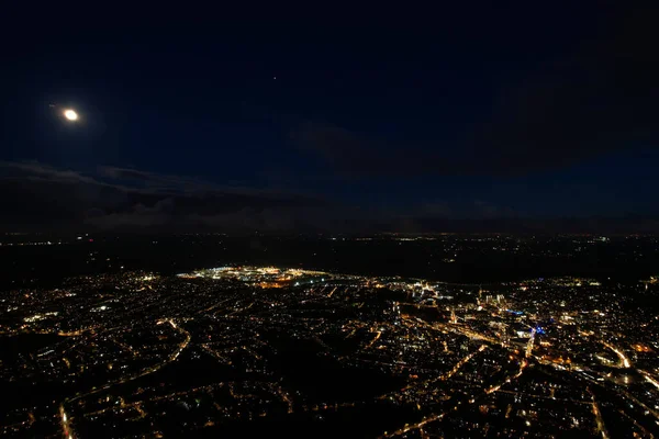 Prachtige Hoge Hoek Luchtfoto Van Stad Nachts — Stockfoto