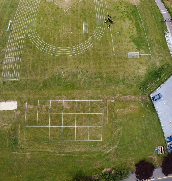 stock image panoramic view of football field 