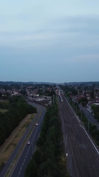 British Rail Tracks Passing England Vue Caméra Drone — Video