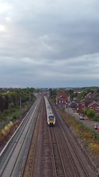 British Rail Tracks Passing England Drone Camera View — Stock Video
