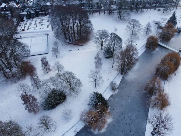 High Angle Aerial Wardown Public Park Zimowy Dzień — Zdjęcie stockowe