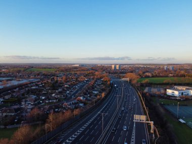 Aerial View of British Roads and Traffic on a Sunny Day