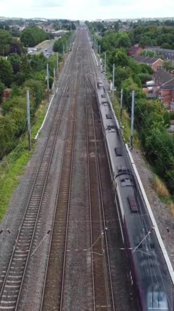 Aerial Footage Train Tracks Passing Luton Town England Vertical Portrait — Stock Video