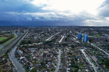 Aerial View of City on Windy Day 