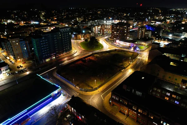 Aerial Night View Central Luton City — Stock Photo, Image