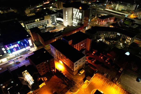 Nocny Widok Lotu Ptaka Central Luton City — Zdjęcie stockowe