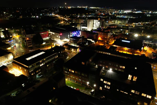Vista Nocturna Aérea Ciudad Central Luton —  Fotos de Stock