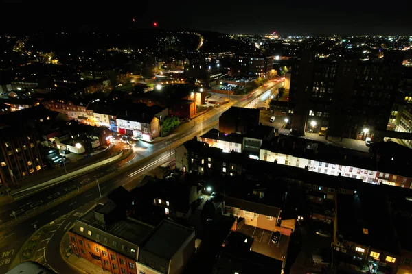 Letecký Noční Pohled Central Luton City — Stock fotografie