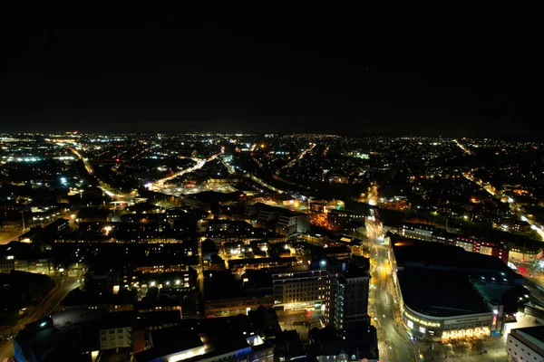 Aerial Night View Central Luton City — Stock Photo, Image