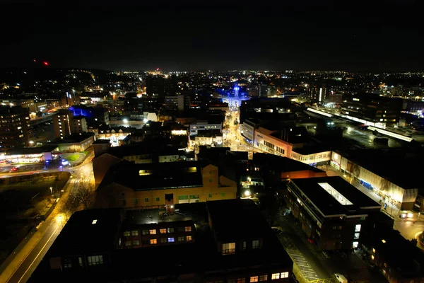 Vista Nocturna Aérea Ciudad Central Luton — Foto de Stock