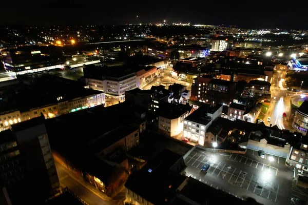Vista Nocturna Aérea Ciudad Central Luton — Foto de Stock