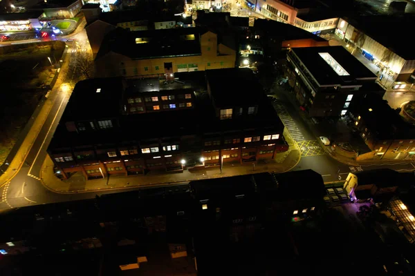 Nocny Widok Lotu Ptaka Central Luton City — Zdjęcie stockowe