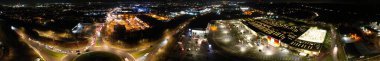 Unreleased Editorial, Illuminated View of Luton City of England UK During Night. Aerial View of Road and Traffic with Businesses at Night. Drone's Camera Footage was Captured on a Cold Night of 23rd January 2023