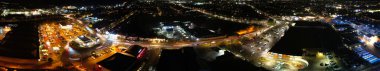 Unreleased Editorial, Illuminated View of Luton City of England UK During Night. Aerial View of Road and Traffic with Businesses at Night. Drone's Camera Footage was Captured on a Cold Night of 23rd January 2023