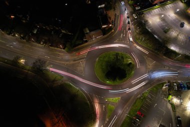 Unreleased Editorial. Illuminated View of Luton City of England UK During Night. Aerial View of Road and Traffic with Businesses at Night. Drone's Camera Footage was Captured on a Cold Night of 23rd January 2023