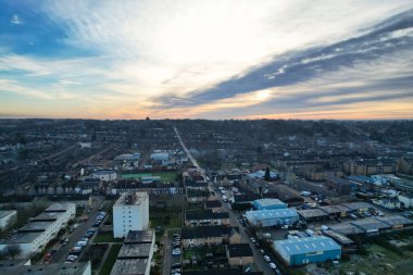 GREAT BRITAIN, LUTON - 22ND JANUARY, 2023: Şehir Merkezi Yüksek Açı Görünümü, İngiltere 'nin Modern ve Tarihi Görünümü 