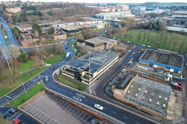 GREAT BRITAIN, LUTON - 22ND JANUARY, 2023: Şehir Merkezi Yüksek Açı Görünümü, İngiltere 'nin Modern ve Tarihi Görünümü 