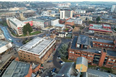 GREAT BRITAIN, LUTON - 22ND JANUARY, 2023: Şehir Merkezi Yüksek Açı Görünümü, İngiltere 'nin Modern ve Tarihi Görünümü 