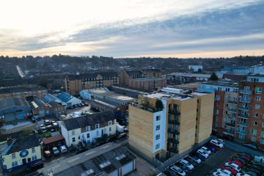 GREAT BRITAIN, LUTON - 22ND JANUARY, 2023: Şehir Merkezi Yüksek Açı Görünümü, İngiltere 'nin Modern ve Tarihi Görünümü 