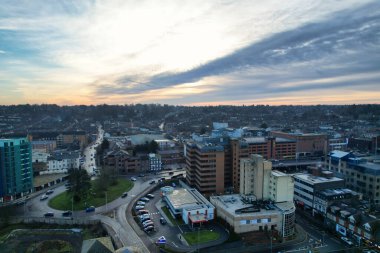 GREAT BRITAIN, LUTON - 22ND JANUARY, 2023: Şehir Merkezi Yüksek Açı Görünümü, İngiltere 'nin Modern ve Tarihi Görünümü 