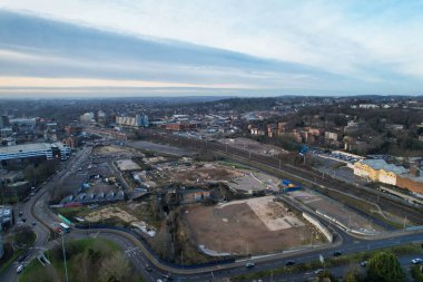 GREAT BRITAIN, LUTON - 22ND JANUARY, 2023: Şehir Merkezi Yüksek Açı Görünümü, İngiltere 'nin Modern ve Tarihi Görünümü 