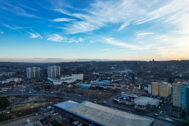 GREAT BRITAIN, LUTON - 22ND JANUARY, 2023: Şehir Merkezi Yüksek Açı Görünümü, İngiltere 'nin Modern ve Tarihi Görünümü 
