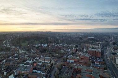 GREAT BRITAIN, LUTON - 22ND JANUARY, 2023: Şehir Merkezi Yüksek Açı Görünümü, İngiltere 'nin Modern ve Tarihi Görünümü 