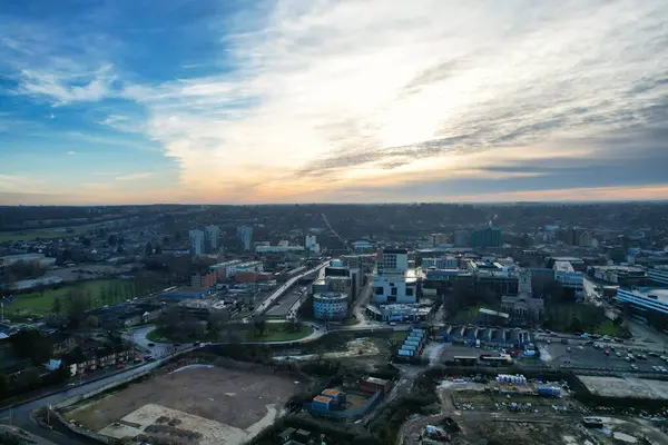 stock image GREAT BRITAIN, LUTON - 22ND JANUARY, 2023: High Angle View of City Center, Modern and Historical View of Town of England 